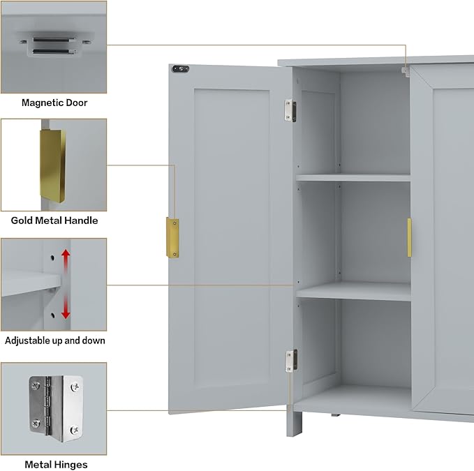 TaoHFE Grey Bathroom Storage Cabinet,Bathroom Cabinets Freestanding with 2 Doors,Towel Cabinet for Bathrooms,Restroom Cabinets,Small Storage Cabinet for Office,Restaurant,Living Room