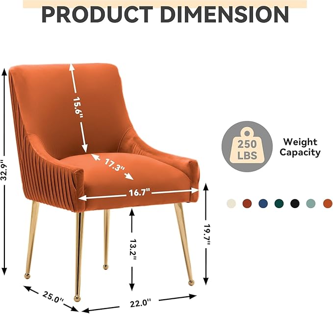 Dining Chairs, Accent Chairs Set of 6, Modern Upholstered Kitchen Dining Room Chairs with Gold Legs, Fabric Tufted Velvet Living Room Chairs for Reception Room Bedroom Guest Room (Orange)