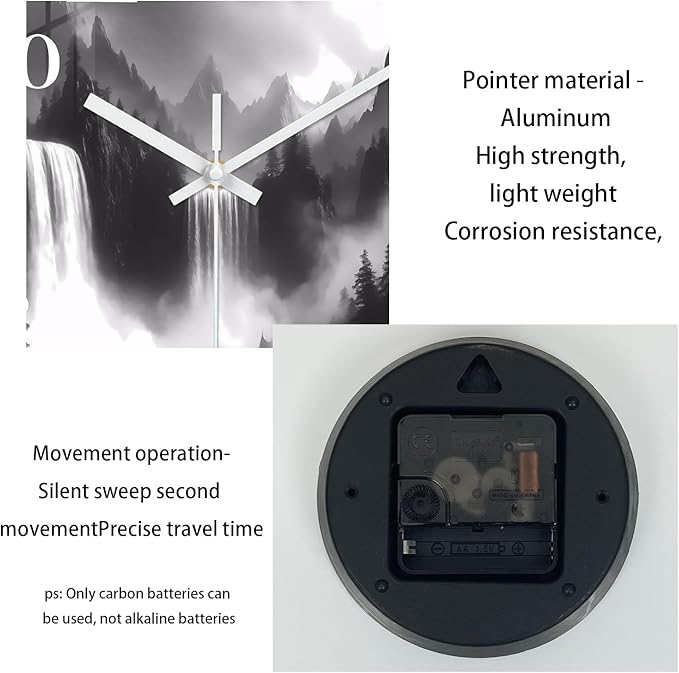 XNM Natural Landscape Bathroom Wall Clocks Battery Operated 12 Inch Black and White Round Silent Wall Clock Non Ticking Glass Small Clock for Wall