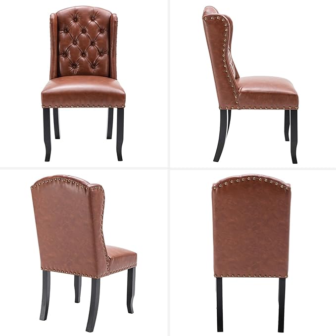 DUOMAY Modern Tufted Dining Chairs Set of 4, PU Leather Upholstered Dining Room Chairs Armless Guest Side Chair for Kitchen Dining Room, Wingback Accent Chairs with Solid Wood, Brown