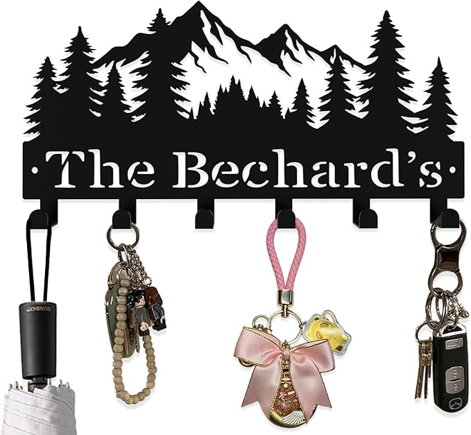 Custom Metal Key Rack Hooks, Personalized Key Holder for Wall, Forest, Mountain Theme Wall Decoration Hooks, Key Hanger Organizer for Living Room, Entryway, Bathroom, Kitchen Decor