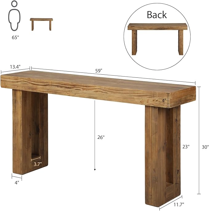Reclaimed Solid Wood Console Table, 59" Long Farmhouse Entryway Table, Rectangular Couch Tables Behind Sofa, Accent Tables for Hallway, Entrance, Foyer, Living Room