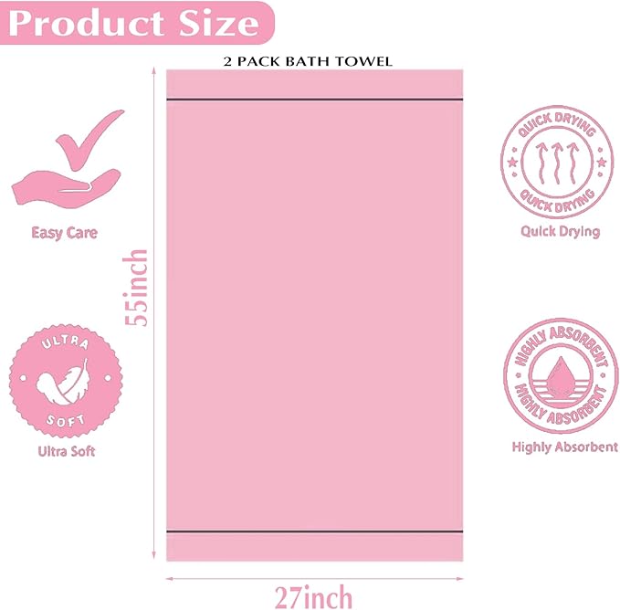 2-Pack Microfiber Bath Towels (27x54 Inches) - Ultra Soft & Quick Dry, 3X Absorbency, Lightweight for Gym, Yoga, Travel & Spa - Perfect for Home, Fitness & Post-Workou