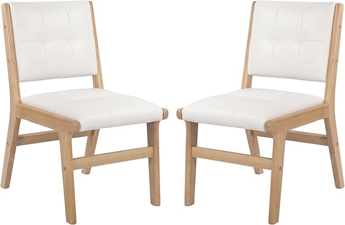 KCC Modern PU Leather Dining Chairs Set of 2, Upholstered Kitchen Chairs with Solid Wood Legs and Comfortable Seat for Dining Room/Lounge/Bedroom(White)