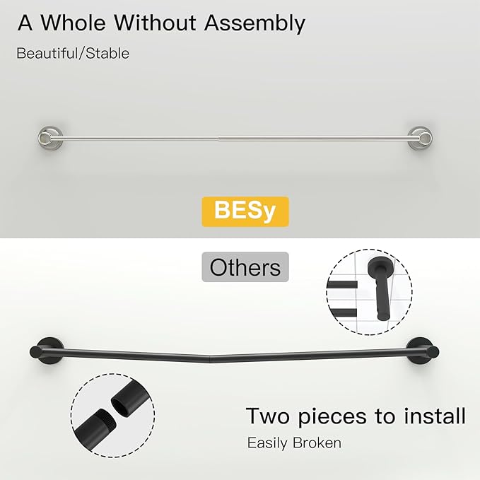 BESy Adjustable Bronze 16 to 26 Inch Bath Towel Bar Rack for Bathroom Towel Holder, Wall Mounted Towel Bar Rod Hanger Bathroom Hardware Accessories Hotel Style, Stainless Steel, Brushed Nickel