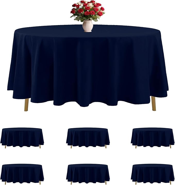 6 Pack Navy Blue Round Tablecloths 108 Inches Table Cloth Stain and Wrinkle Resistant Washable Polyester Table Cover Fabric for Party, Wedding,Dining,and Banquet Decoration