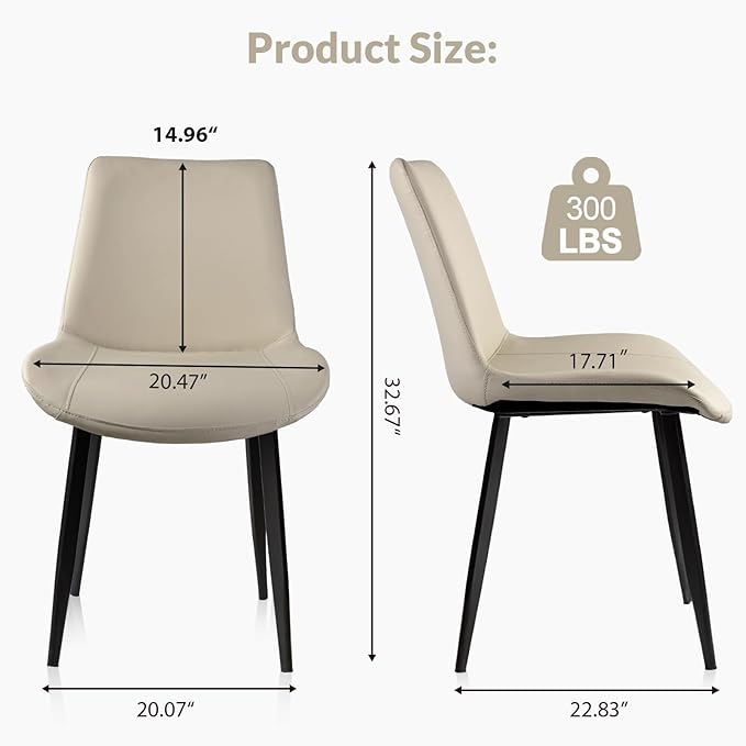 Dining Chairs, Modern PU Leather Dining Room Chair with Sturdy Metal Legs, Upholstered Seat Dinner Chairs Accent Side Chairs for Indoor Kitchen Living Room (Light Grey, Set of 8)