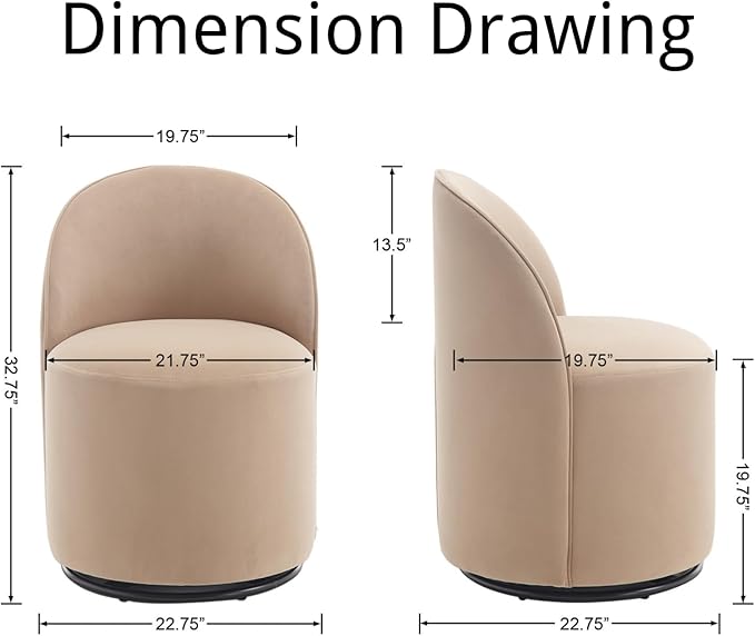 Modern Barrel Dining Chairs Set of 2, Swivel Base Khaki Accent Chair 360°Rotating Vanity Chair Mid-Century Dining Side Chair Kitchen Chair for Living Room, Bedroom, Home, Office, Kitchen