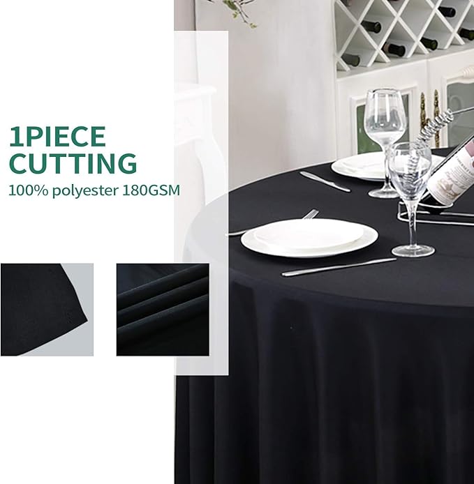 Surmente 120 inch Round Tablecloths -5 Pack Black Round Table Cloths, Polyester Fabric Table Covers for Wedding, Party, Banquet, or Restaurant