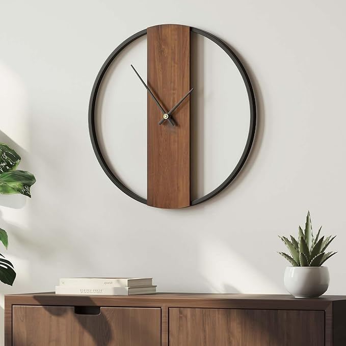 Cuspin Wall Clocks for Living Room Decor, Modern Minimalist Wall Clock Decorative 16 Inch Silent Non Ticking Battery Operated Clock with Walnut Dial for Bedroom, Kitchen, Farmhouse, Office