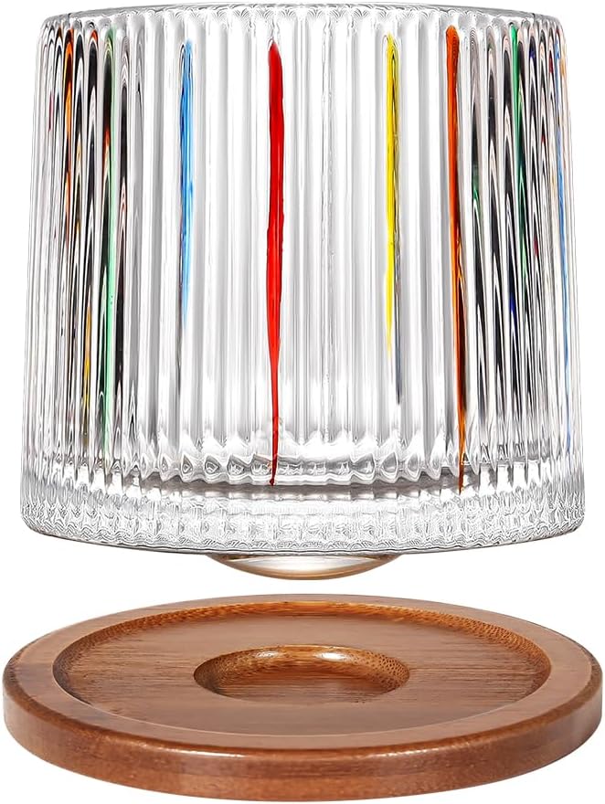 Rotatable Old Fashioned Glass Cup, 10oz/275ml Crystal Whiskey Glass, Wood Coaster, Thickening, Used as Rum Glass, Cocktail Cup, Coffee, Milk to Relax and Reduce Stress, Ideal Gift, Christmas gifts