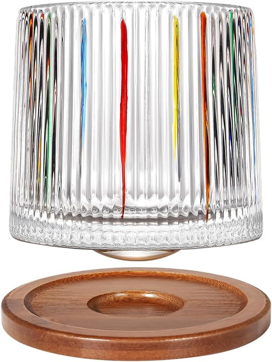 Rotatable Old Fashioned Glass Cup, 10oz/275ml Crystal Whiskey Glass, Wood Coaster, Thickening, Used as Rum Glass, Cocktail Cup, Coffee, Milk to Relax and Reduce Stress, Ideal Gift, Christmas gifts