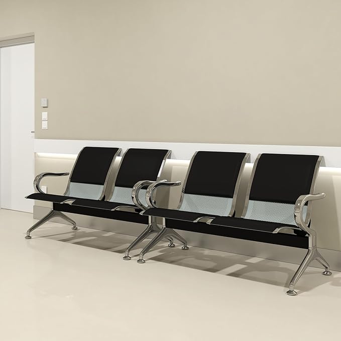 Kinfant Waiting Room Chairs Set- 2-Seat PU Leather Office Chair Guest Reception Waiting Room Bench Furniture for Airport, Hospital, Bank, Salon, Barbershop(Black, Set of 2)