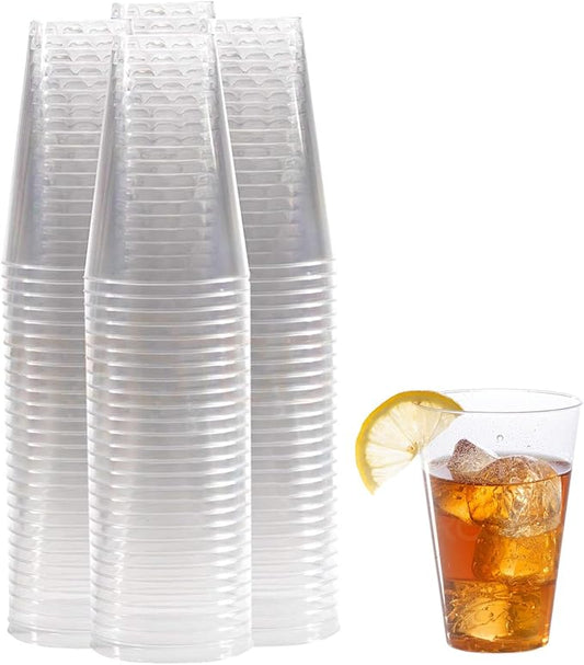 Prestee 100 Pack 14 oz Clear Plastic Cups - Versatile Plastic Wine Glasses Disposable for Cocktails, Water, Beer - Durable Cocktail Cups for Parties, Weddings, Holiday Events - Reusable or Disposable