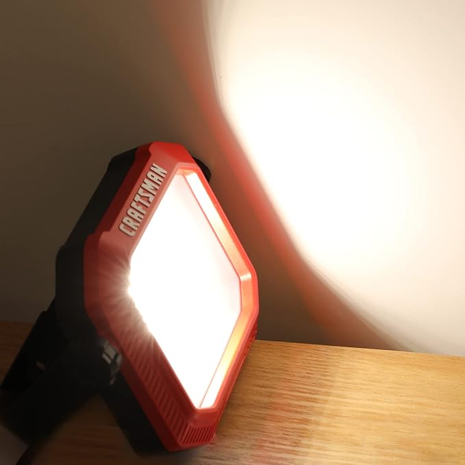 CRAFTSMAN 1100 Lumens 4000K LED Tiltable Portable Work Light in Red with 2-in-1 Adjustable Metal Rotating Stand and Handle, Impact-Resistant Glass Lens, 5FT Power Cord, ETL, Perfect for Job Site