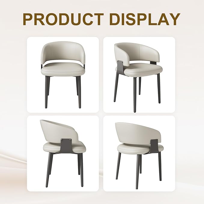 Modern Dining Chairs Set of 6, Faux Leather Upholstered Kitchen Chairs with Curved Back and Metal Legs, Mid Century Chairs for Dining Room, Kitchen, or Café (Light Gray)