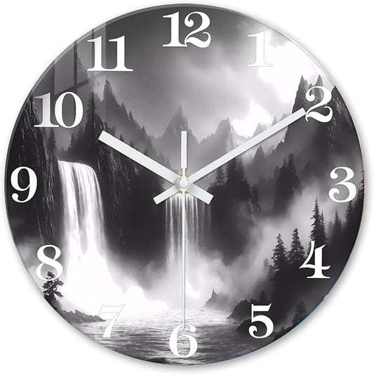 XNM Black and White Office Wall Clock Battery Operated 20 Inch Landscape Silent Clock for Wall Round Glass Large Wall Clock Analog