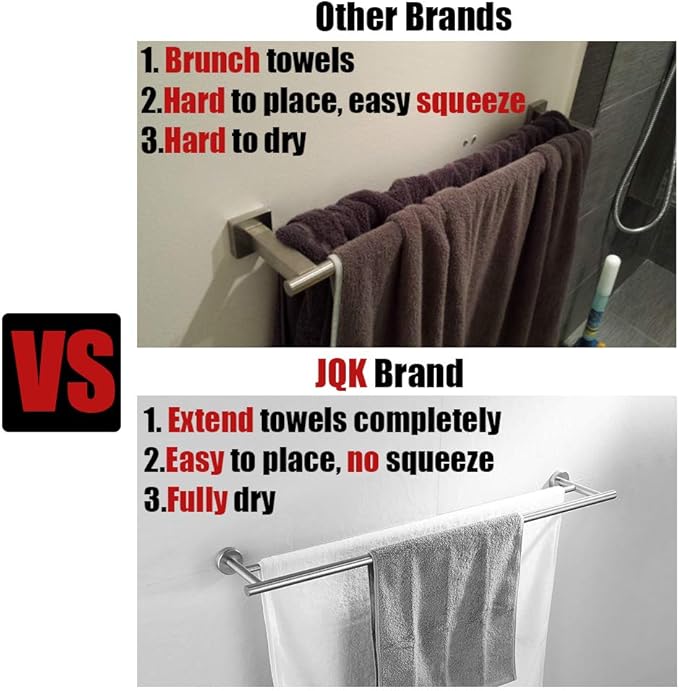 JQK Bath Towel Bar, 39 Inch 304 Stainless Steel Thicken 1mm Single Towel Rack for Bathroom, Towel Holder Brushed Finished Wall Mount, Useable Length 36 Inch, TB110L36-BN