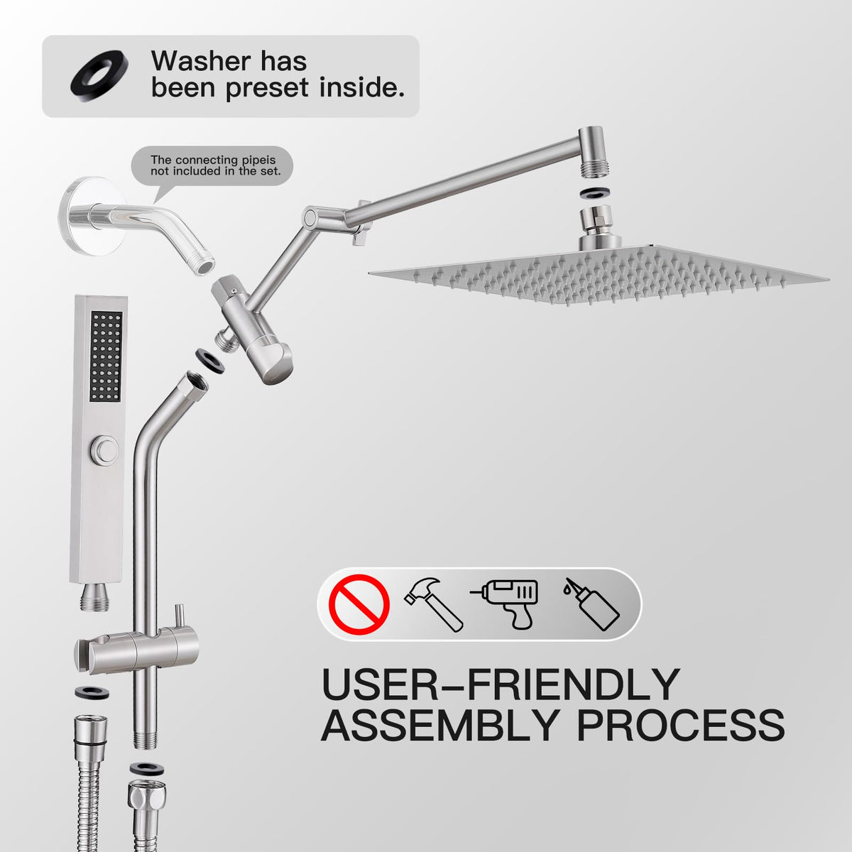 All Metal 10" Shower Head with Handheld, Built-in Power Jet Mode