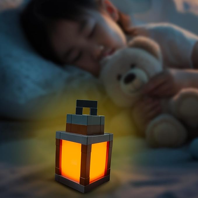 Pixelated Lantern Night Light, 2026 Xmas Gift LED 16 Colors Change Hanging Lantern Lamp from Minecraft - Rechargeable Wall Tabletop Night Lights for Gamer Boys Girls Man Bedroom Game Room Wall Decor