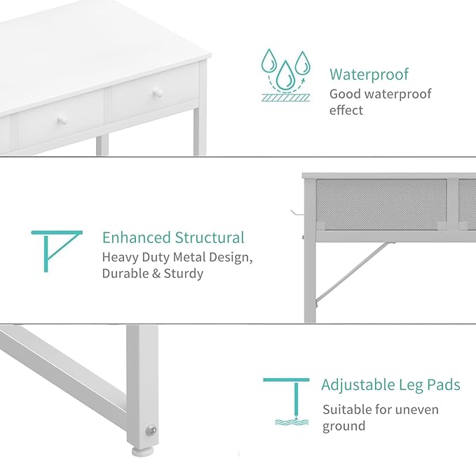 Lufeiya White Makeup Vanity Desk with Mirror and Lights, 40 inch Make Up Vanity Desks with Fabric Drawers & Power Outlet, Dressing Table and Chair Set for Girls Bedroom, White