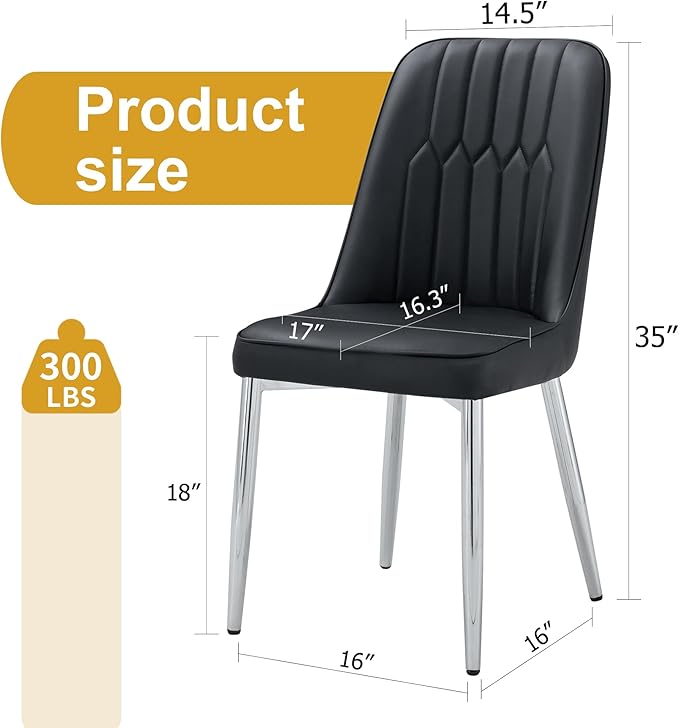 Dining Chairs Set of 2，Modern Dining Chairs, Equipped with PU Leather Backrest Cushions and Metal Legs, Suitable for Restaurants, Kitchens, and Dining Room Chairs