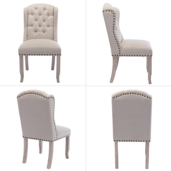 DUOMAY Modern Tufted Dining Chairs Set of 6, Linen Upholstered Dining Room Chairs Armless Guest Side Chair for Kitchen Dining Room, Wingback Accent Chairs with Solid Wood, Beige