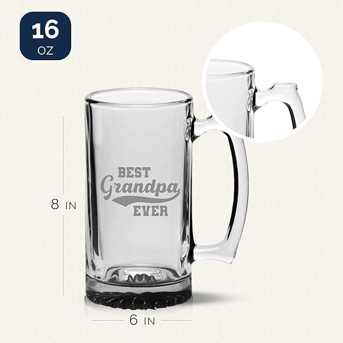Your Dream Party Shop Best Grandpa Ever Beer Glass - 16oz Beer Mug, Funny Grandpa Gifts for Birthday or Father's Day, Papa Mug for Grandfather, Gifts from Grandkids, Present for Grandfather