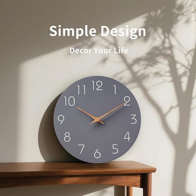 Mosewa Large Wall Clock 16 Inch Gray Modern Flatwood Silent Non Ticking Battery Operated Decorative for Bedroom Bathroom Living Room Kitchen Home Office Hotel