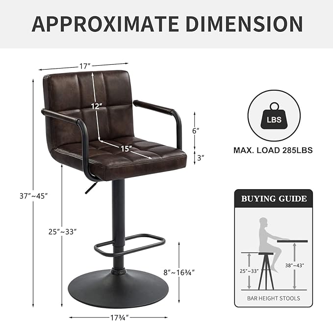 Furnimart 30" Faux Leather Upholstered Bar Stool, Adjustable Counter Stools Bar Chairs Modern Design Swivel Barstools Hydraulic Stools for Kitchen and Dining Room Set of 4