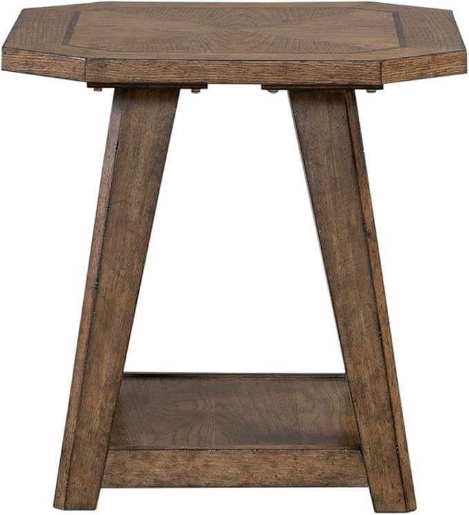 Liberty Furniture Carolina Park Octagonal End Table for Living Room - Amber Brown Oak