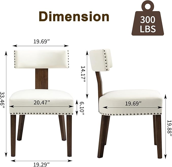 Upholstered Wooden Farmhouse Dining Chairs Set of 4, Mid-Century Modern Fabric Dining Room Chairs with Wood Legs, Curved Backrest Kitchen Armless Accent Chairs for Living Room, Beige