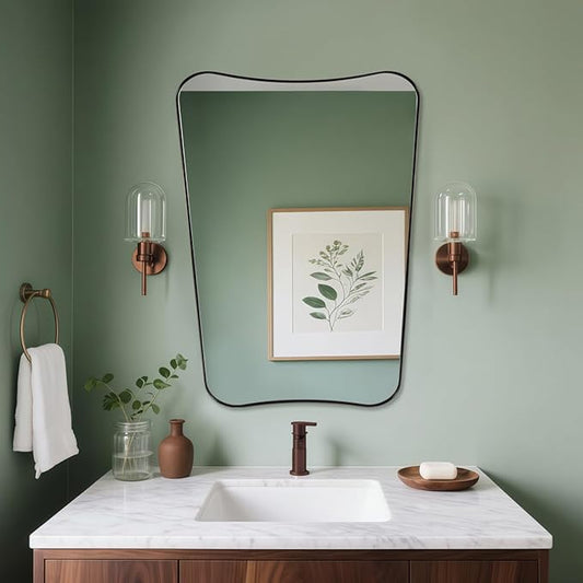ANDY STAR Brushed Bronze Asymmetrical Mirror, 24"x32" Bathroom Mirror for Wall with Premium Stainless Steel Thin Frame, Italian Curved Mirror Decorative for Bathroom, Powder Room, Entryway
