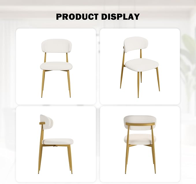 Velvet Dining Chairs Set of 2, Modern Kitchen Chairs with Curved backrests and Metal Legs, Upholstered Dining Chairs for Dining Room,White and Gold