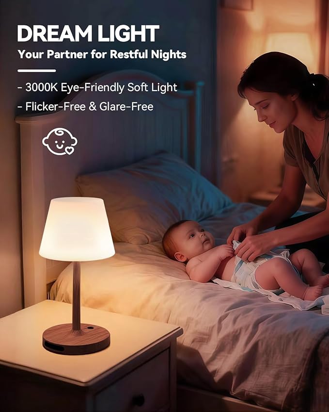Outdoor Waterproof Shower Lamp, 5200mAh Cordless Rechargeable Table Lamp with Touch Dimming, IP65 Wireless LED Night Light for Patio, Camping, Bathroom, Restaurant & Kitchen (Dark Walnut)