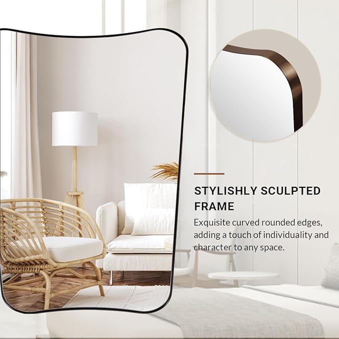 ANDY STAR Brushed Bronze Asymmetrical Mirror, 24"x32" Bathroom Mirror for Wall with Premium Stainless Steel Thin Frame, Italian Curved Mirror Decorative for Bathroom, Powder Room, Entryway