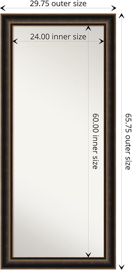 Amanti Art Bronze Full Length Mirror, 66x30 Villa Oil Rubbed Bronze Tall Free Standing Body Wall Mirror Full Length for Dressing, Casual Wood Frame, Lean on Floor or Hang, Wall Decor