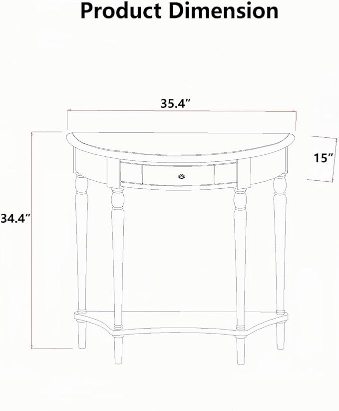 Solid Wood Console Table with Drawer, Semi-Circle Entryway Storage Shelf, Half-Moon Porch Table Side Elegant Vintage Sofa for Living Room (White (35.4" L x 15.0" W x 34.4" H))