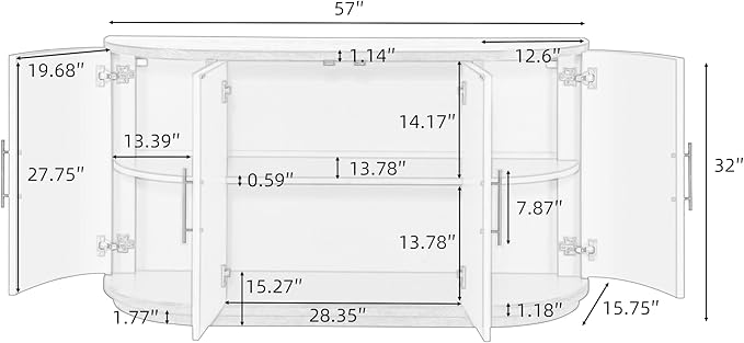 Christopher Knight Home Tian Modern Wooden Kitchen Sideboard Cabinet with Metal Handles, Living Room Storage Cabinet with Shelves, Spacious Dining Room Cupboard with 4 Doors, Curved Form, Natural