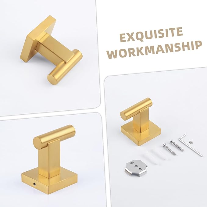 Suyar Brushed Gold Towel Hook, SUS 304 Stainless Steel Coat Robe Hook, Bathroom Towel Holder for Wall