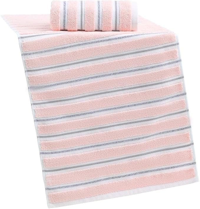 YiLUOMO Ribbed Striped Pink Hand Towel Set of 2 Cotton, Quick Dry, Soft and Absorbent Bathroom Hand Towel Decorative 13 x 29 Inch