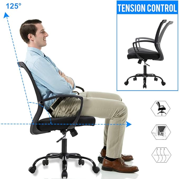 BestOffice Office Chair Ergonomic Desk Chair Mesh Computer Chair with Lumbar Support Armrest Mid Back Rolling Swivel Adjustable Task Chair for Women Adults, Black