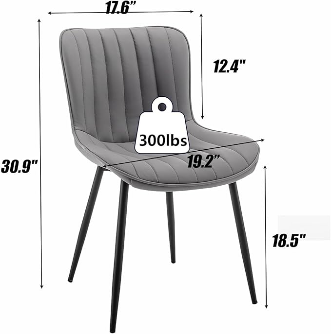 Leather Dining Chairs Set of 4, Upholstered Dining Room Chairs with Metal Legs, Modern Dining Chair for Dining Room, Kitchen (Grey)
