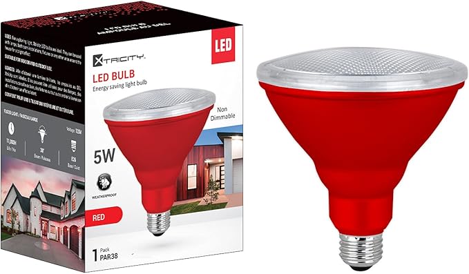 Xtricity LED PAR38 Red Flood Light Bulb, 7W, (40W Equivalent), Waterproof, Indoor/Outdoor, E26 Medium Base, Red Flood Lights Outdoor/Indoor 120V, RoHS Listed, Blue (1 Pack)