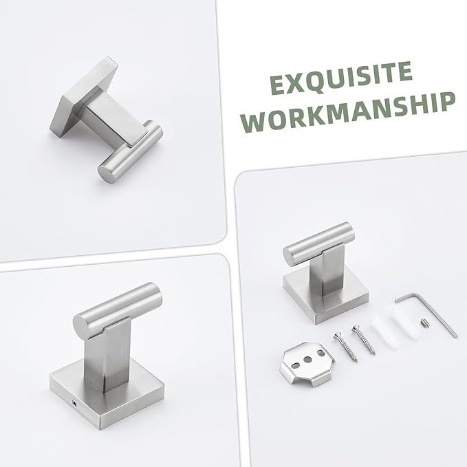 Suyar Bathroom Towel Hook Brushed Nickel, SUS304 Stainless Steel Robe Coat Holder for Shower Kitchen Closet Garage, Modern Heavy Duty Clothes Hook Wall Mounted