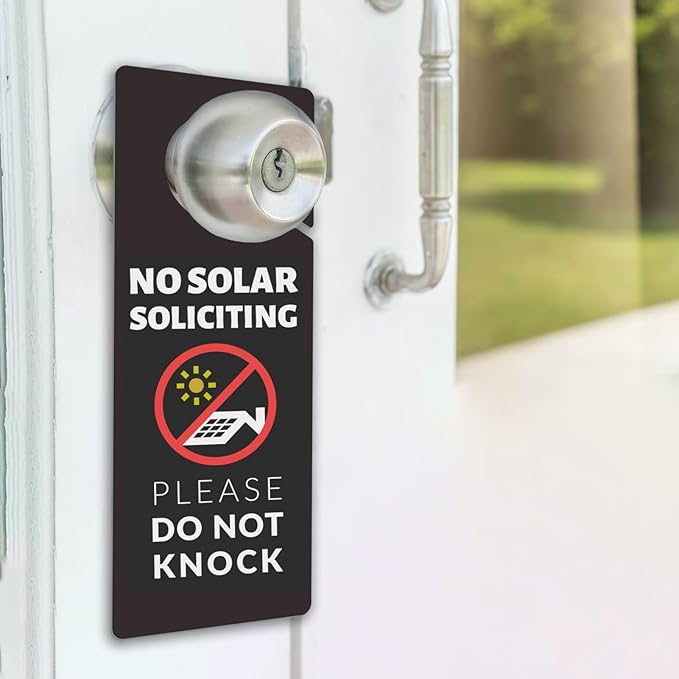 No Solar Panel Soliciting Sign for House, 2 Pack (Printed on Both Sides) - 9.3"x3.5" PVC Plastic Don't Disturb Sign for Home, Front Door, Business, Durable Weatherproof, Easy to Hang