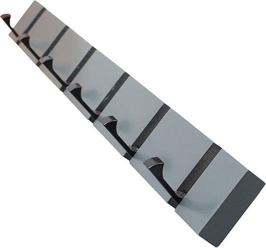 Grey Modern Wall Mounted Coat Rack, Folding Hooks, Sleek Space-Saving Hanger for Coats, Keys - 6 Hooks