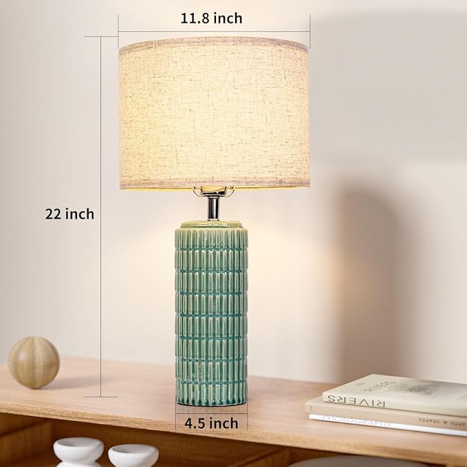 23" Grey Ceramic Table Lamp for Living Room Fully Dimmable, Nightstand Bedside Lamps for Desk End Side, Large Modern Rustic Farmhouse Lights for Bedroom entryway Home Decoration Gifts Bulbs Included