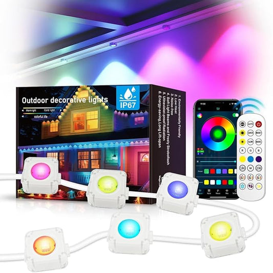 GAINTLUMI Permanent Outdoor Light,50ft with 30 LED Eaves Lights,Smart RGB Outdoor Lights with 75 Scene Modes,IP67 Waterproof,for Halloween Decorations,Christmas,Holiday,Party,with App and Remote