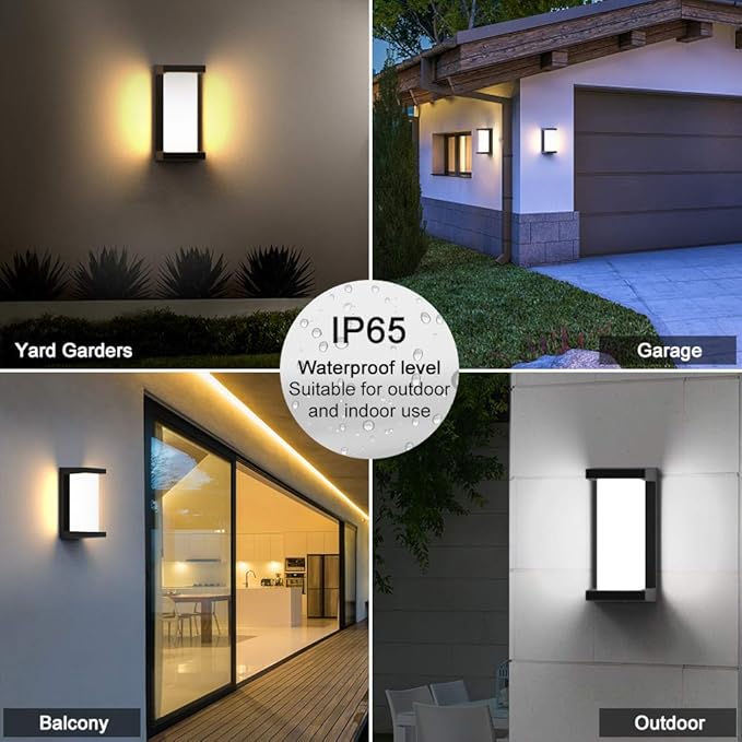 Sytmhoe Outdoor Wall Lights,2Packs 24w Exterior Light Fixture,LED Wall Sconce 3-Color-Changeable Wall Mounted Lamps,Matte Black Porch&Patio Light Outdoor,IP65 Waterproof for Hallway Stairs Gardens
